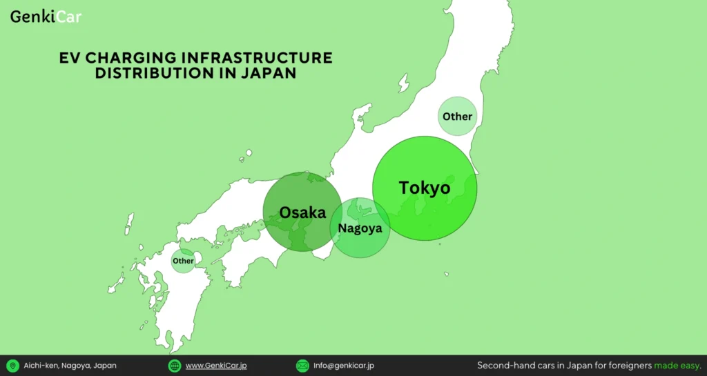 EV charging stations map in Japan. 