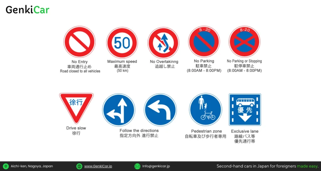 Traffic Laws in Japan, common signs. 